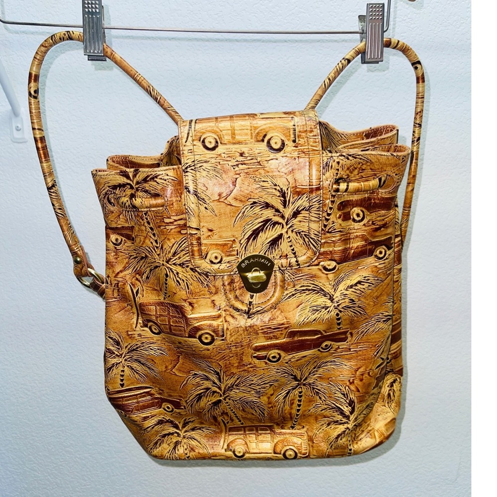 Brahmin Women Backpack OS Tan Palm Tree Woody Car